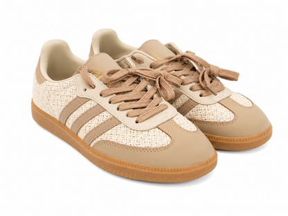 Zapatos deportivos casuales de tejido beige con suela color goma para hombre, talla 36.
