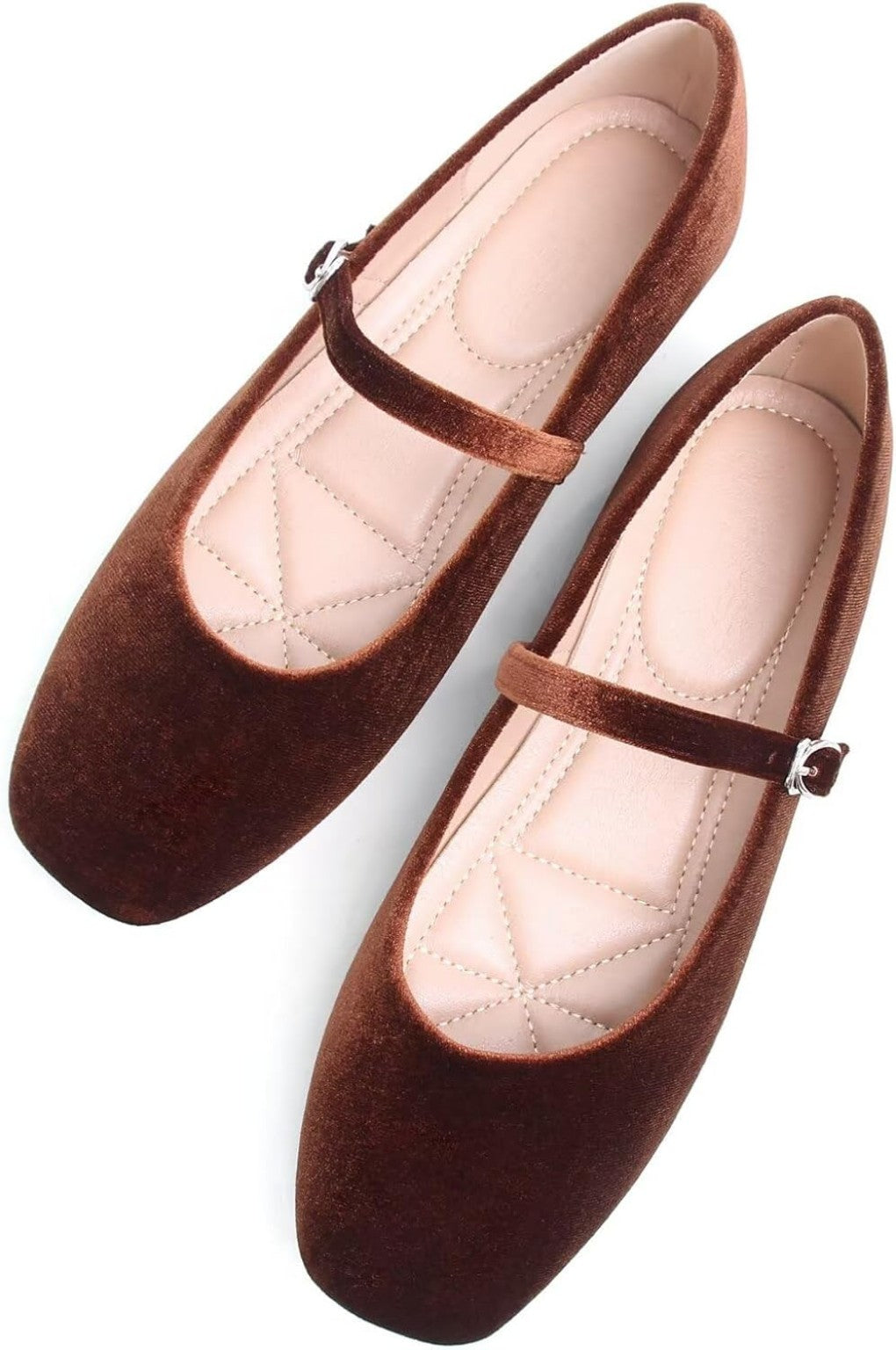 Zapatos planos de terciopelo marrón con correa y hebilla, talla 38.