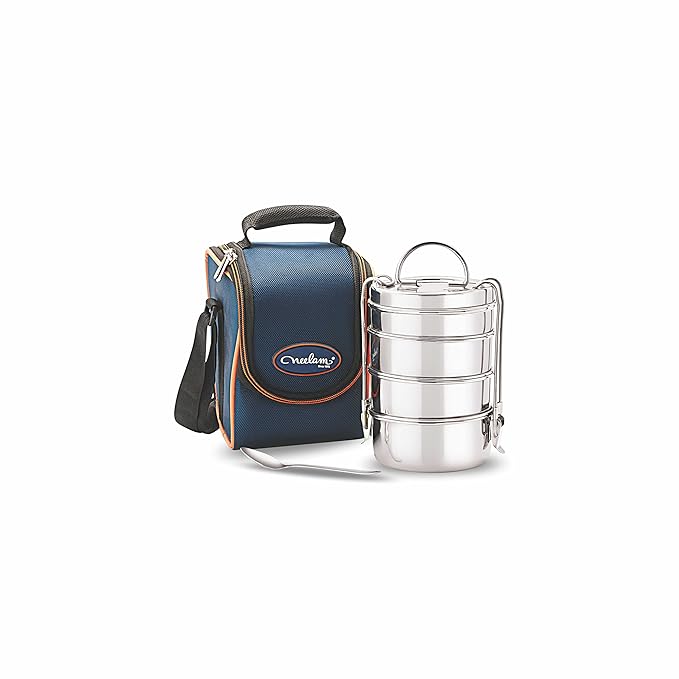 Fiambrera de acero inoxidable Dura Hot de 4 niveles y 7 pulgadas con bolsa isotérmica, color plata.