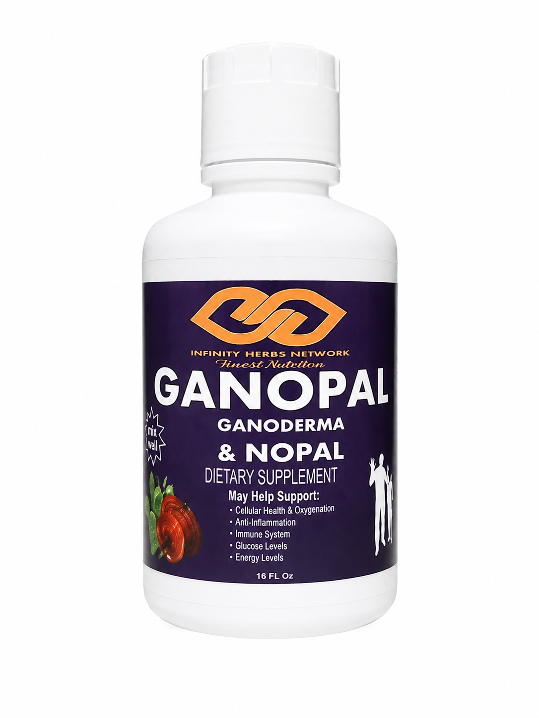 Suplemento liquido de ganoderma y nopal, 16 fl oz.