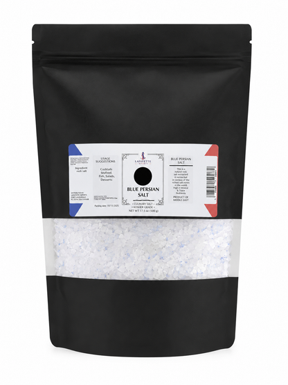 Sal Azul Persa Natural de Grano Grueso para Cocina Gourmet, Cócteles, Mariscos, Ensaladas y Postres, Bolsa Resellable de 500 g.