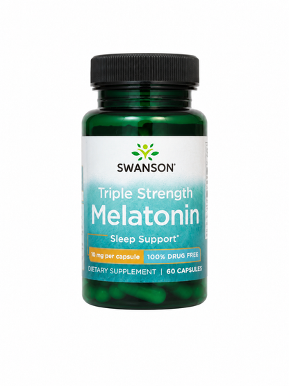 Suplemento de Melatonina 10 mg en Cápsulas para Apoyo al Sueño, 60 Cápsulas.