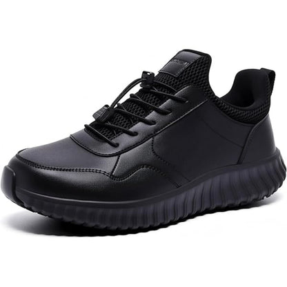 Tenis deportivos negros con suela flexible y cordones elásticos, talla 8.