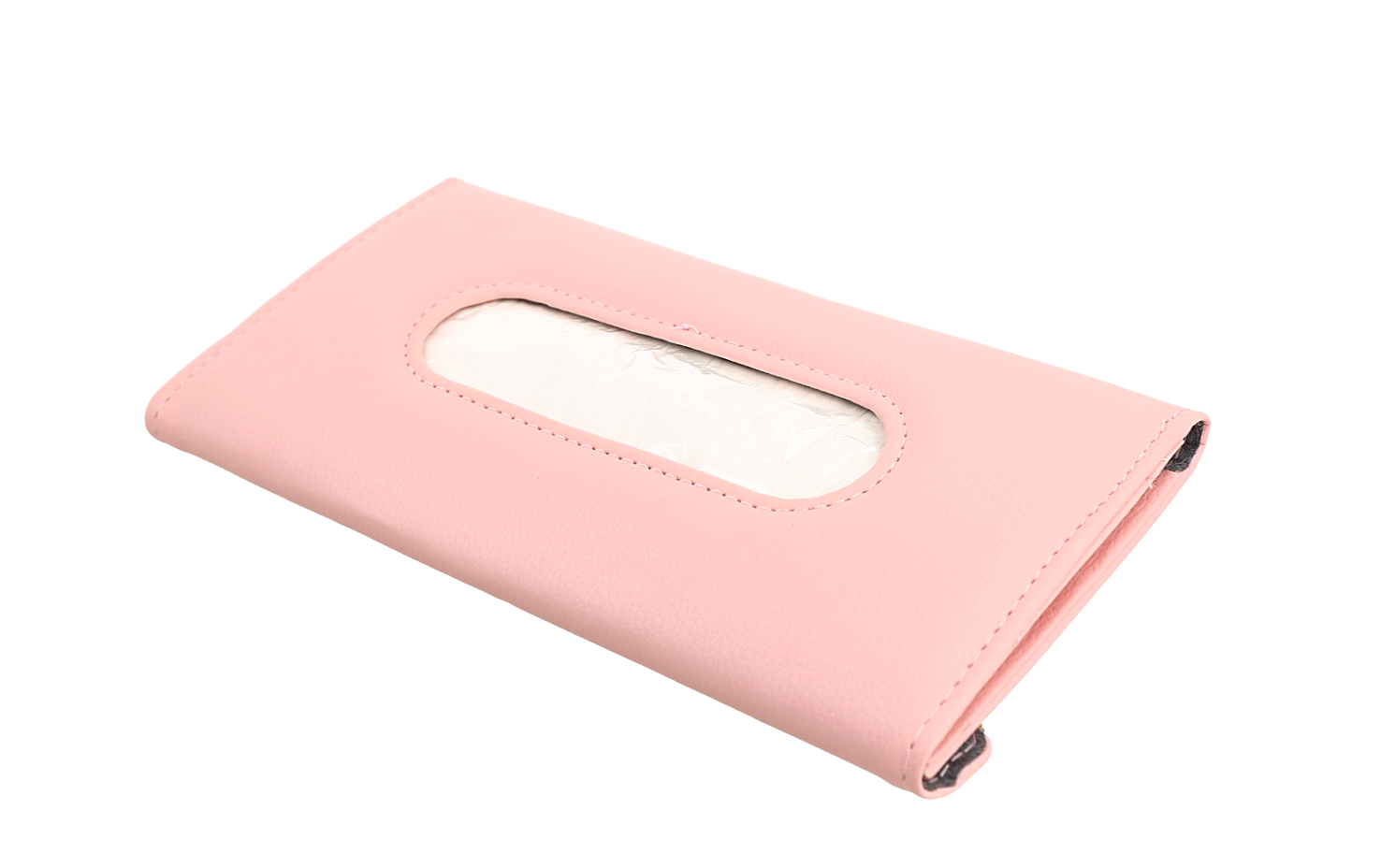 Funda de cuero PU rosa para dispensador de pañuelos diseñado para visera de coche.