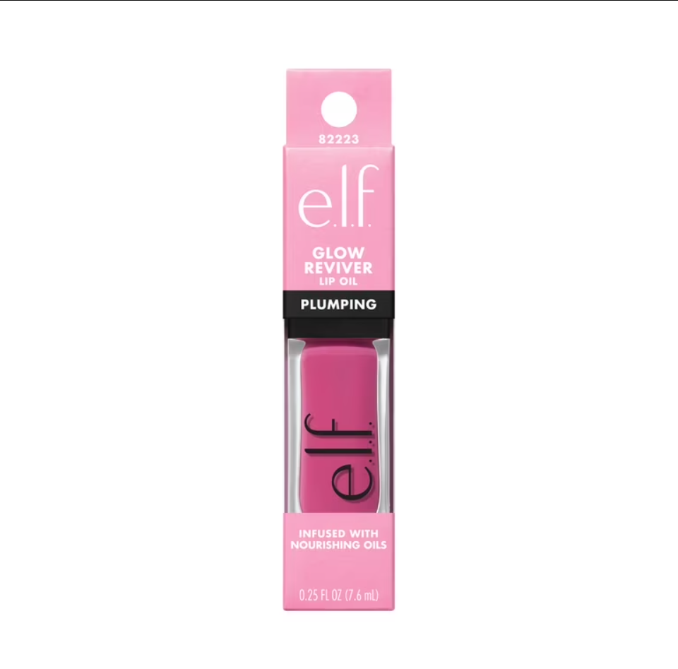 Aceite labial voluminizadoren tono rosa.