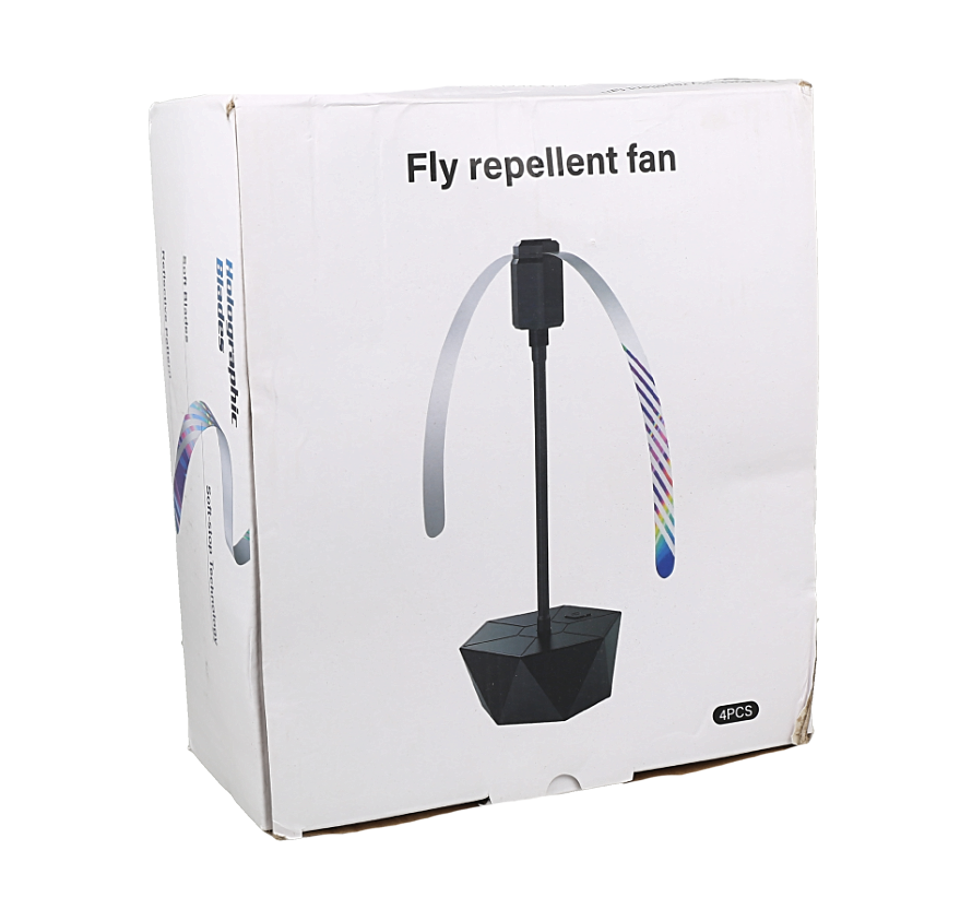 Ventilador repelente de moscas diseñado para mantener los insectos alejados de la comida en mesas de interior o exterior.