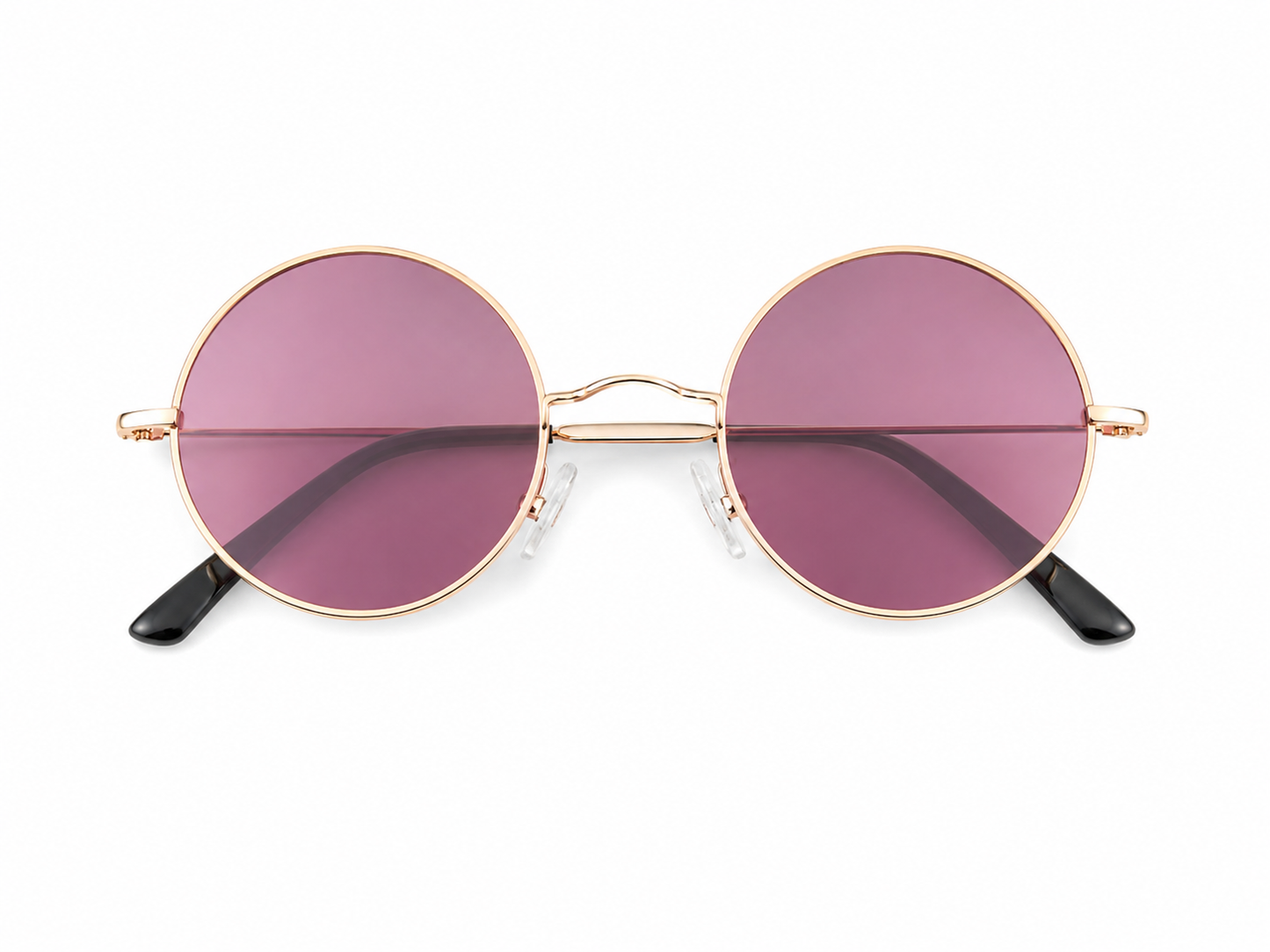 Gafas de Sol Redondas con Lentes Rosados y Montura Metálica Dorada.