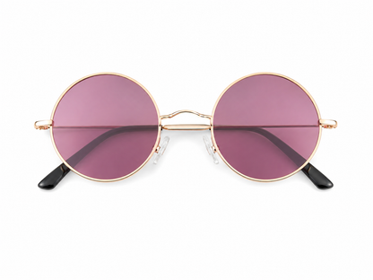 Gafas de Sol Redondas con Lentes Rosados y Montura Metálica Dorada.