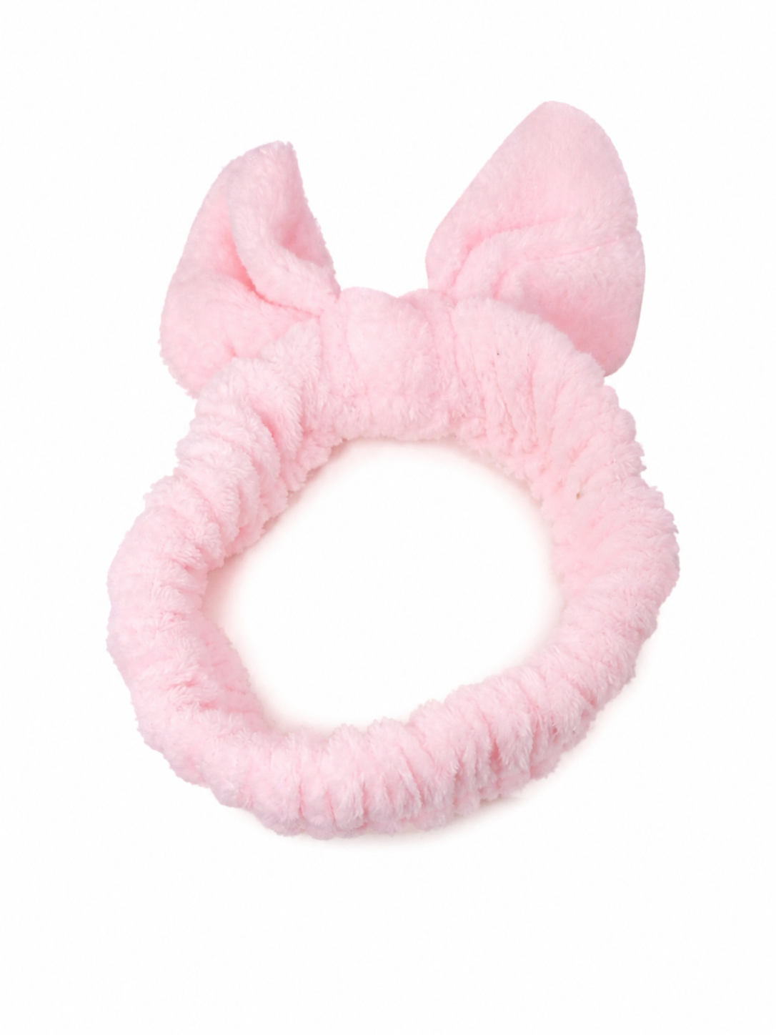 Diadema Afelpada Rosa con Orejas para Cuidado Facial y Maquillaje.