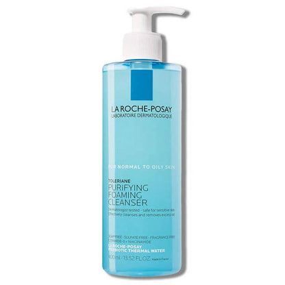 Limpiador Facial Espumoso Purificante, presentado en una botella azul de 400 ml.