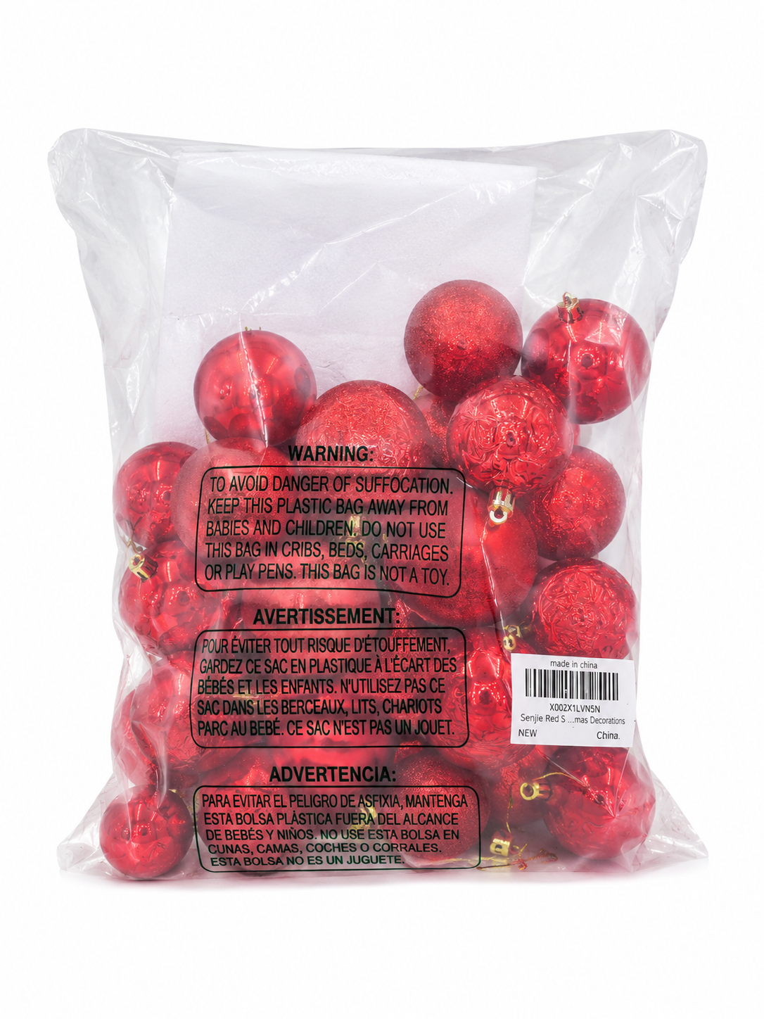 Juego de esferas navideñas decorativas color rojo surtidas para árbol de Navidad.