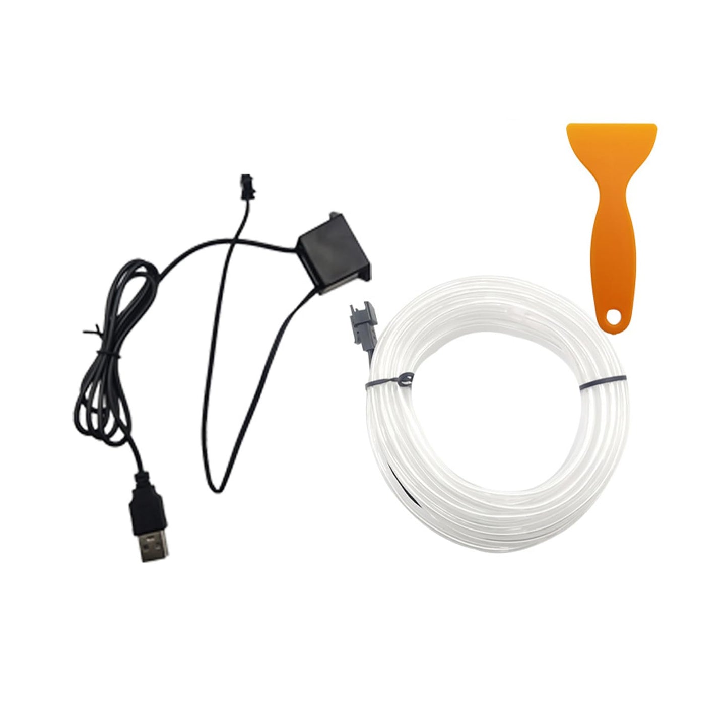 Hilo de neón flexible electroluminiscente conocido como EL Wire para interiores de vehículos.