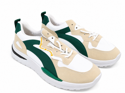 Zapatos deportivos casuales unisex de suela gruesa en color blanco, beige y verde, talla 42.