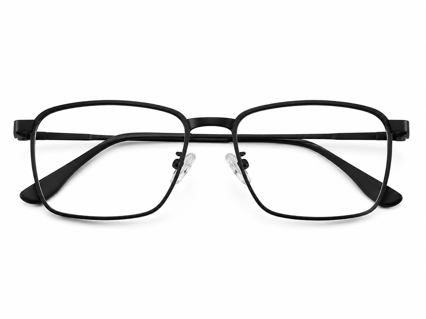 Gafas Ópticas Rectangulares con Lentes Transparentes y Montura Metálica Negra.
