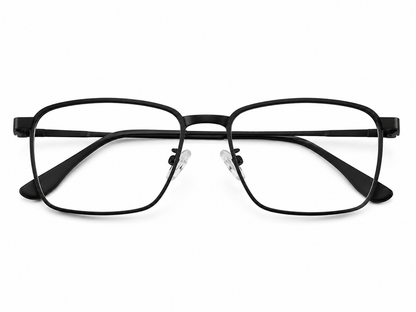 Gafas Ópticas Rectangulares con Lentes Transparentes y Montura Metálica Negra.