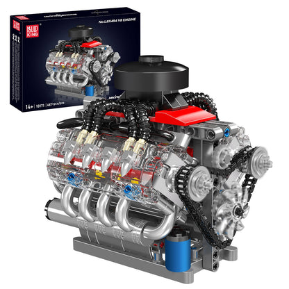 Kit de bloques de construcción técnicos que simula un motor de combustión interna de 8 cilindros.