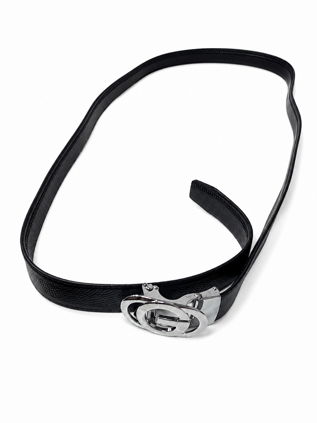 Cinturón Casual Negro con Hebilla Metálica Plateada Estilo Moderno Unisex.