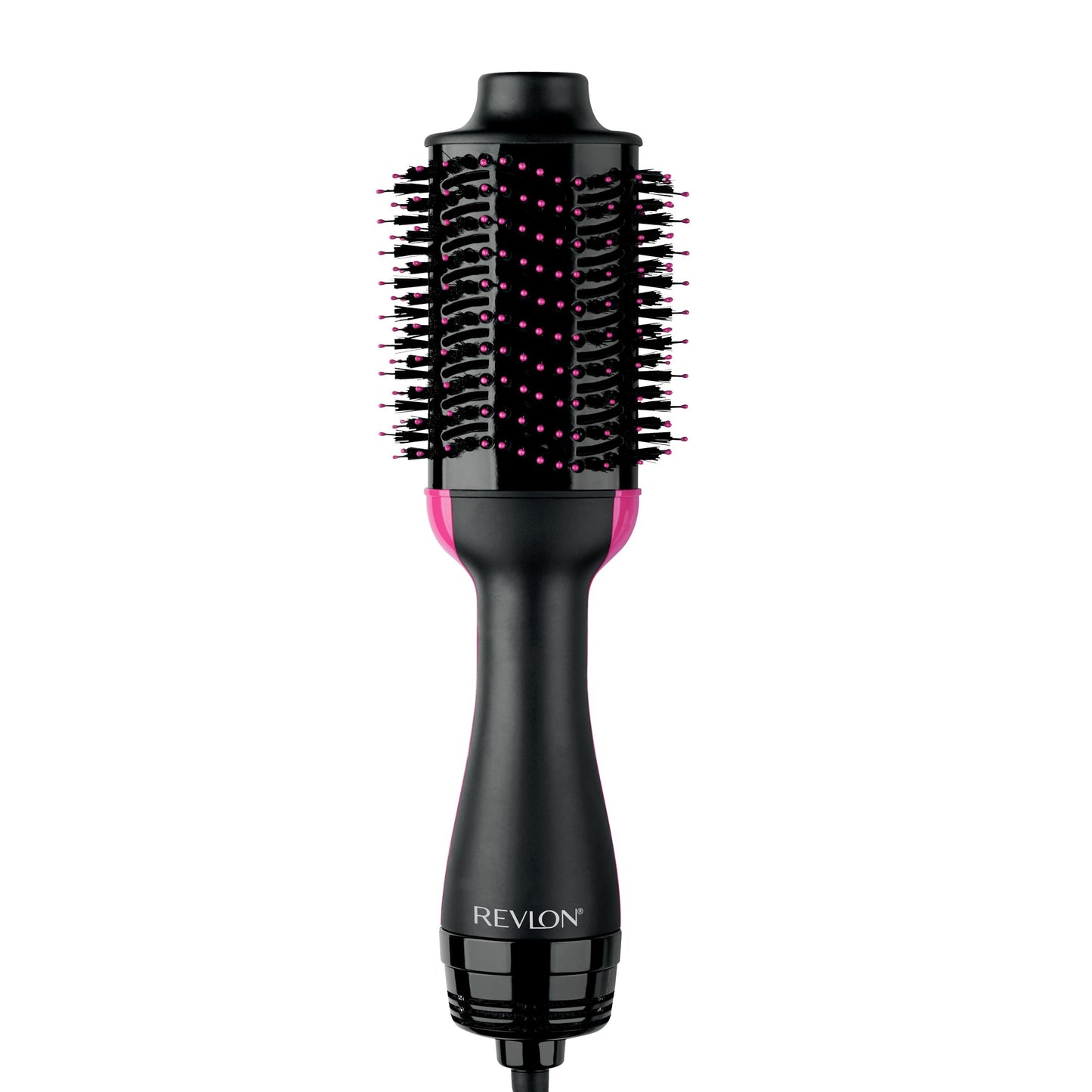 Aparato eléctrico para el cuidado del cabello que combina un secador de aire caliente y un cepillo estilizador en un solo paso.