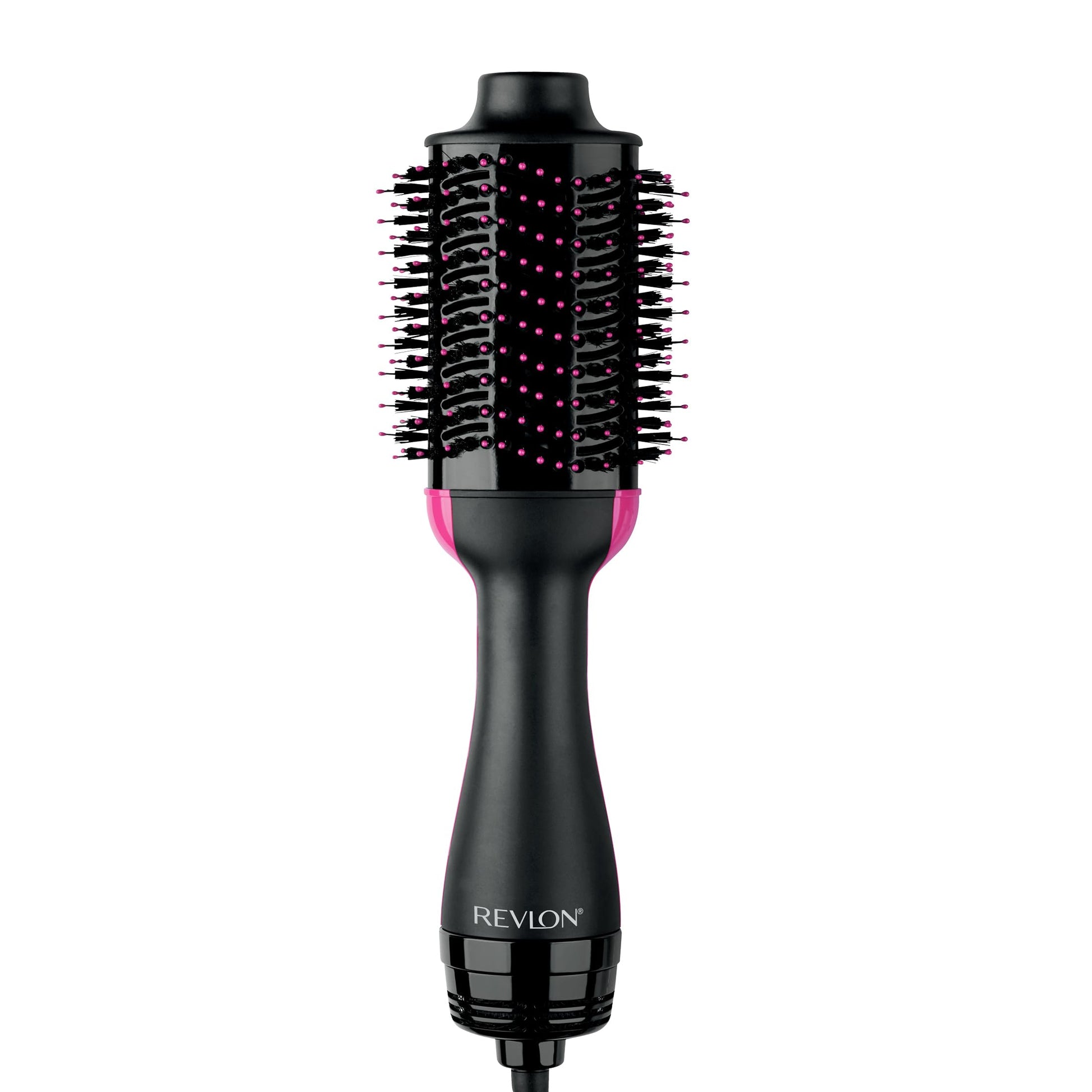 Aparato eléctrico para el cuidado del cabello que combina un secador de aire caliente y un cepillo estilizador en un solo paso.
