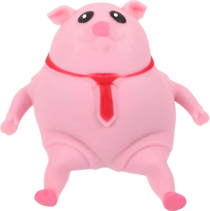 Juguete antiestrés con forma de cerdo rosa.