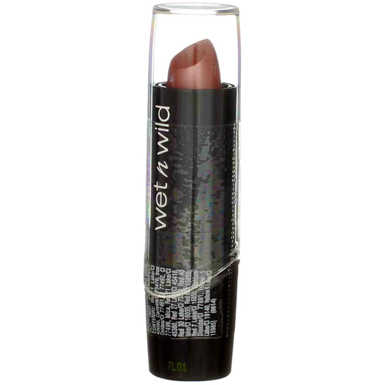 labial en un tono rosa con acabado escarchado.