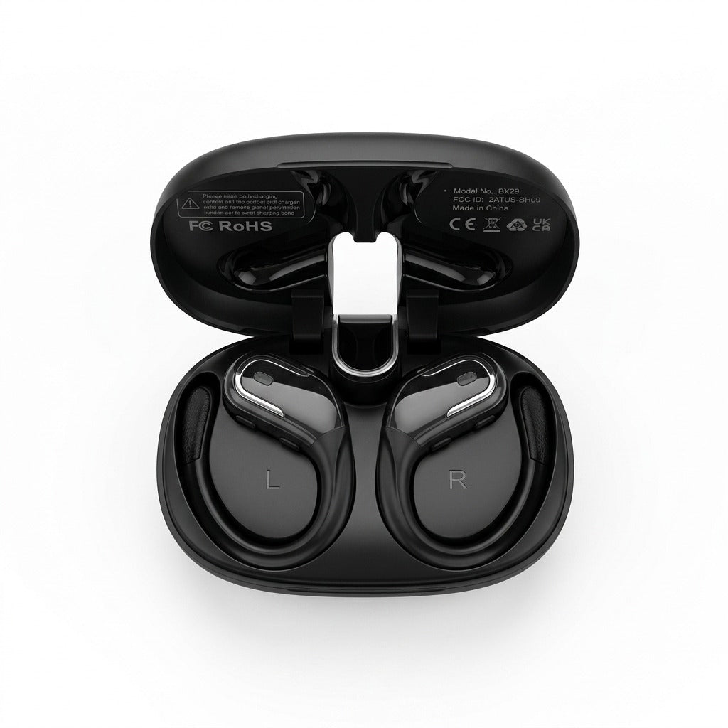 Auriculares inalámbricos cuentan con un diseño de oído abierto con ganchos deportivos para mayor estabilidad y comodidad.