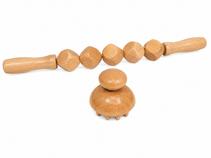 Set de masajeadores de madera para cuerpo completo con rodillo y masajeador manual anticelulitis.