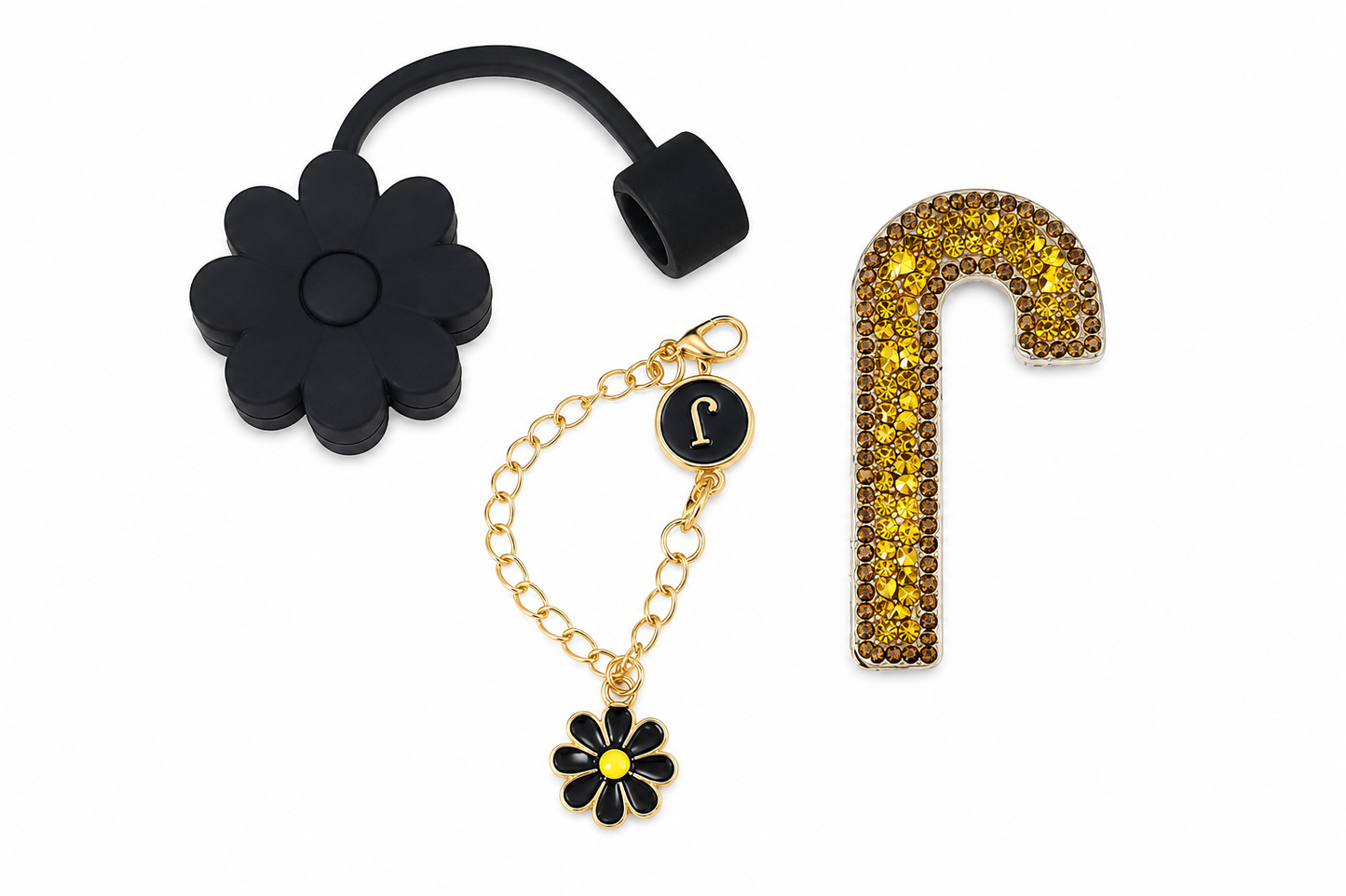 Set de Accesorios Decorativos con Colgante Floral, Gancho Brillante y Adorno de Silicona.