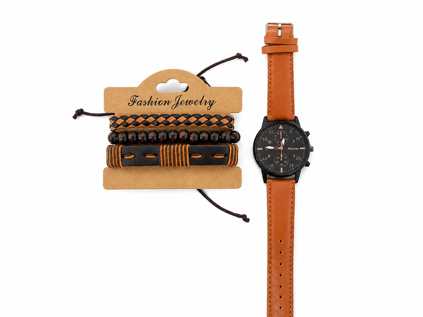 Set de Reloj con Pulseras de Cuero Estilo Vintage para Hombre.