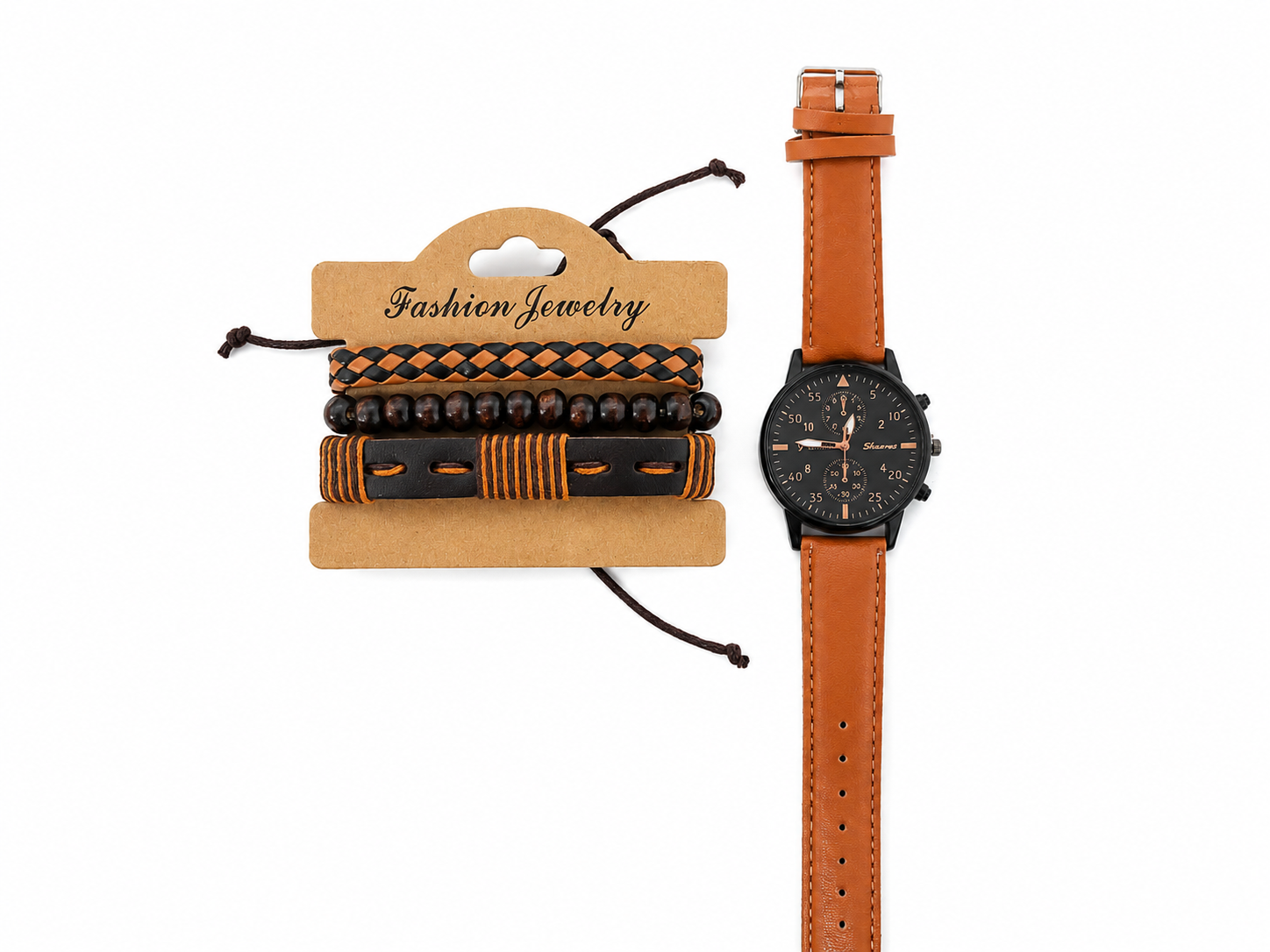 Set de Reloj con Pulseras de Cuero Estilo Vintage para Hombre.
