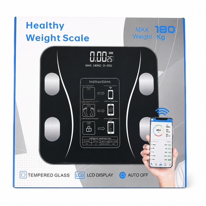 Báscula Digital Inteligente para Peso Corporal con Pantalla LCD y Conectividad Bluetooth, Capacidad de 180 kg.