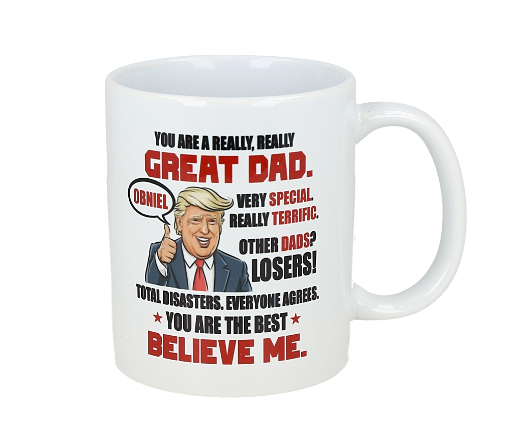 Taza de cerámica blanca de 11 onzas con un diseño humorístico de Donald Trump