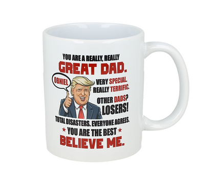 Taza de cerámica blanca de 11 onzas con un diseño humorístico de Donald Trump