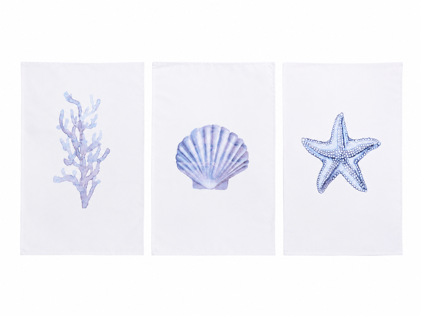 Juego de 3 Tapices Decorativos con Diseño de Coral, Concha Marina y Estrella de Mar, 50 × 70 cm.
