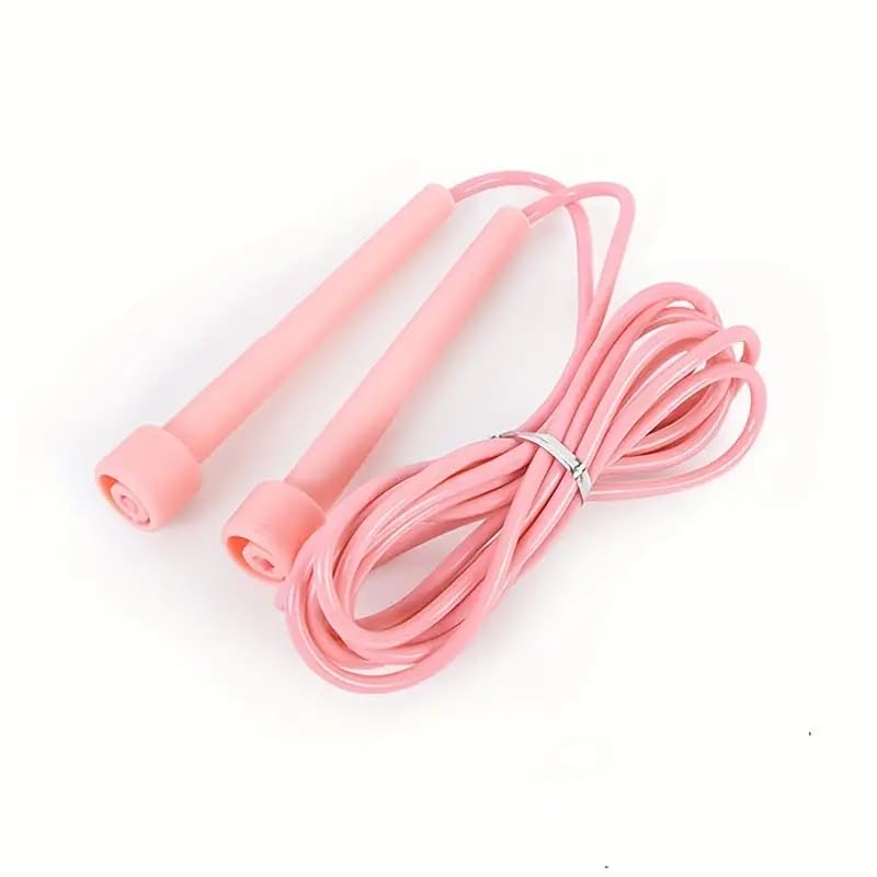 Cuerda de saltar de color rosa brillante diseñada para entrenamientos de fitness.