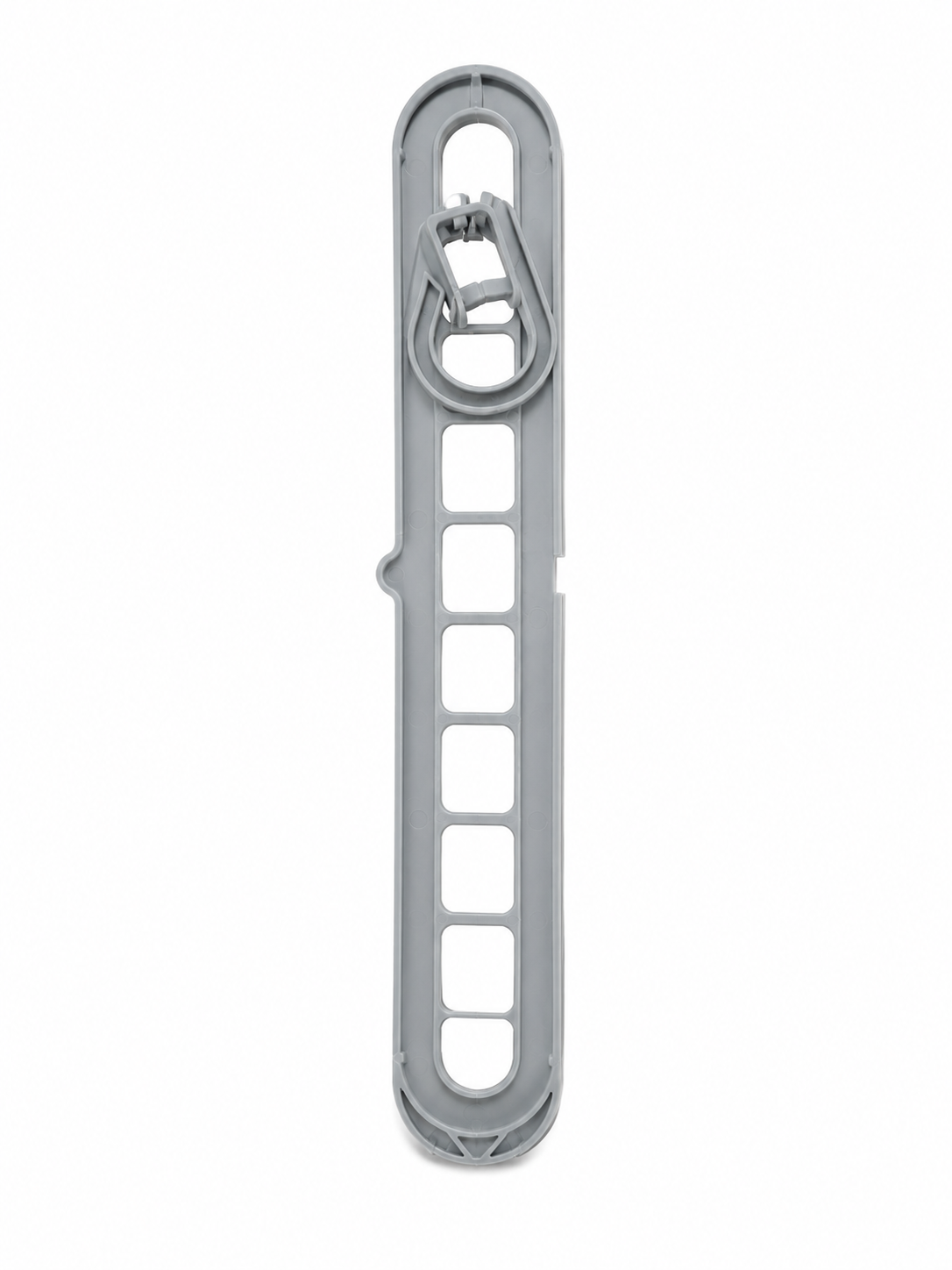 Organizador plástico multifuncional para colgar ropa con gancho giratorio y diseño ahorrador de espacio.