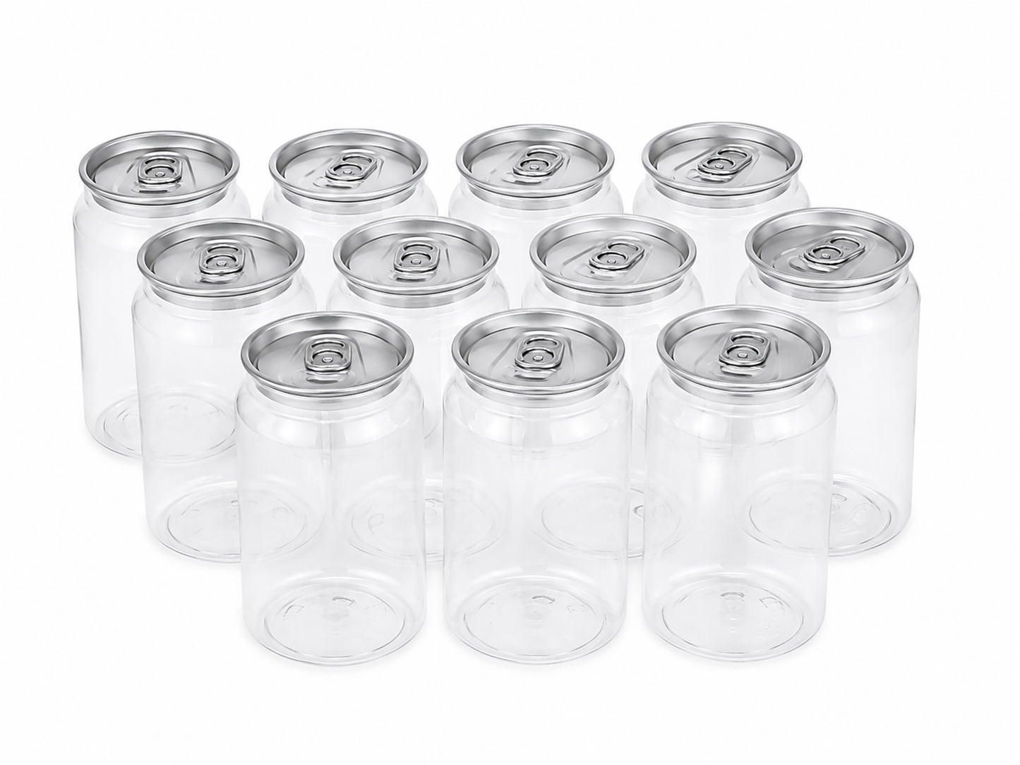 Paquete de 10 vasos transparentes con tapa tipo lata reutilizables para bebidas.