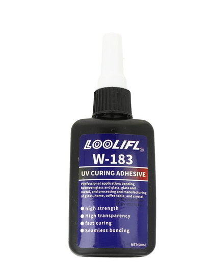 Adhesivo de curado UV de 50 ml con alta transparencia y fuerza para unir vidrio y metal