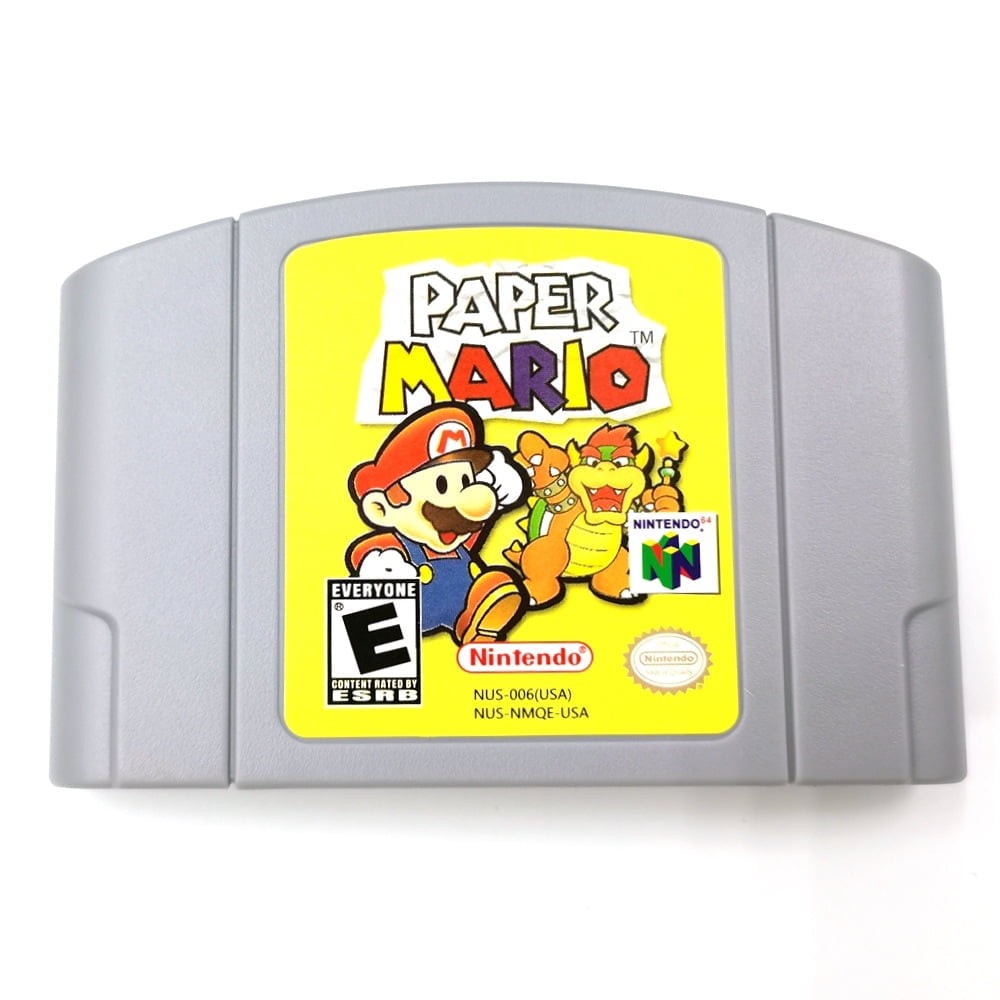 Cartucho del videojuego Paper Mario para la consola Nintendo 64.