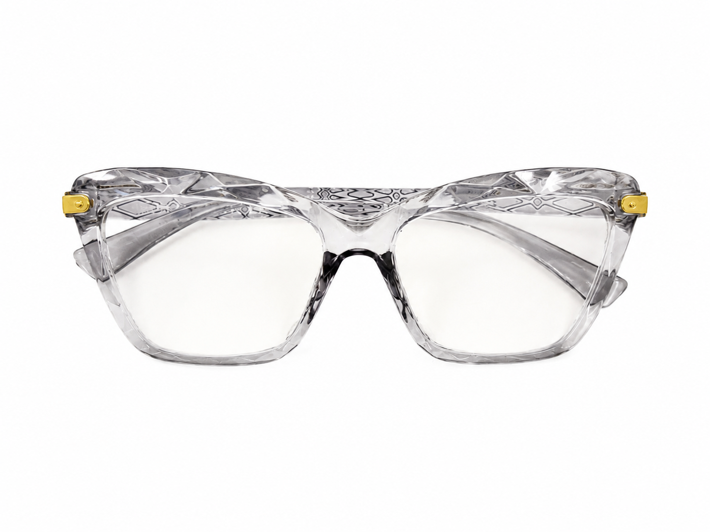 Lentes de luz azul con montura transparente gris de estilo cuadrado para mujer.