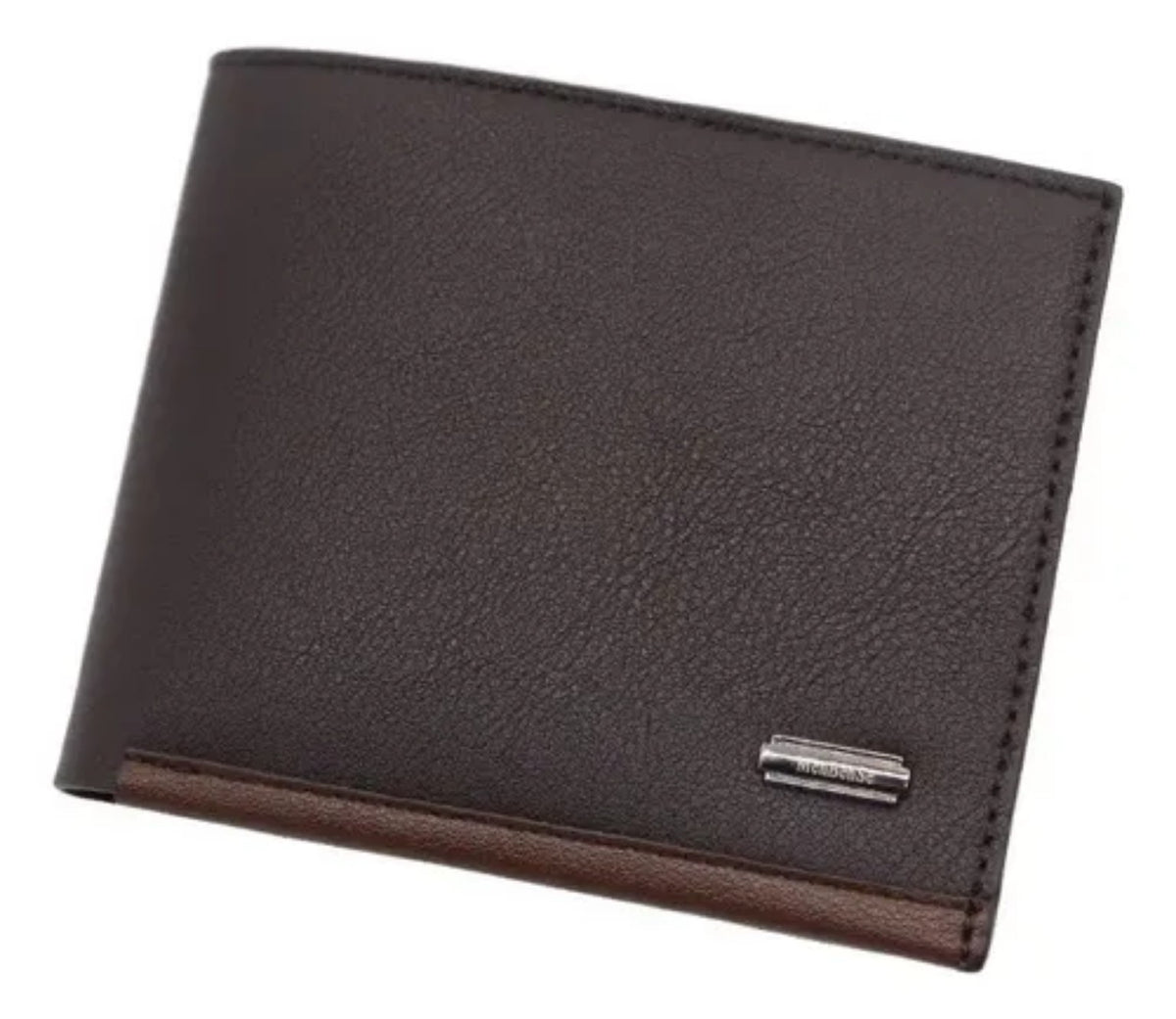 Billetera bifold para hombre color marrón oscuro con detalles en marrón.