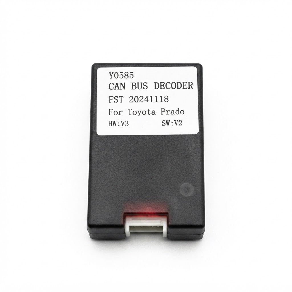 Decodificador modelo Y0585 diseñado para integrarse con sistemas multimedia o radios Android en vehículos Toyota Prado