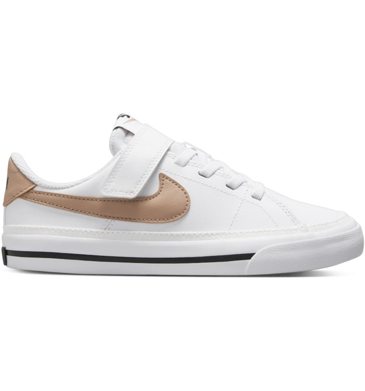 Tenis casuales blancos con detalles beige y cierre de velcro, talla 35.