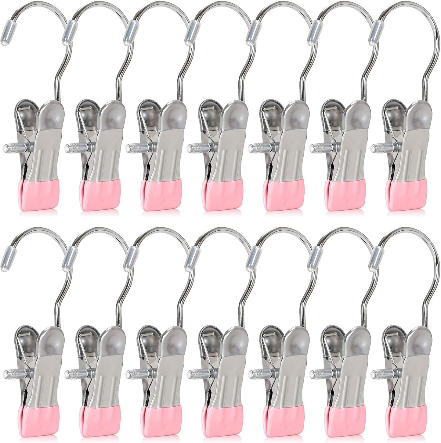 Set de 10 ganchos con clip para colgar ropa, rosado.