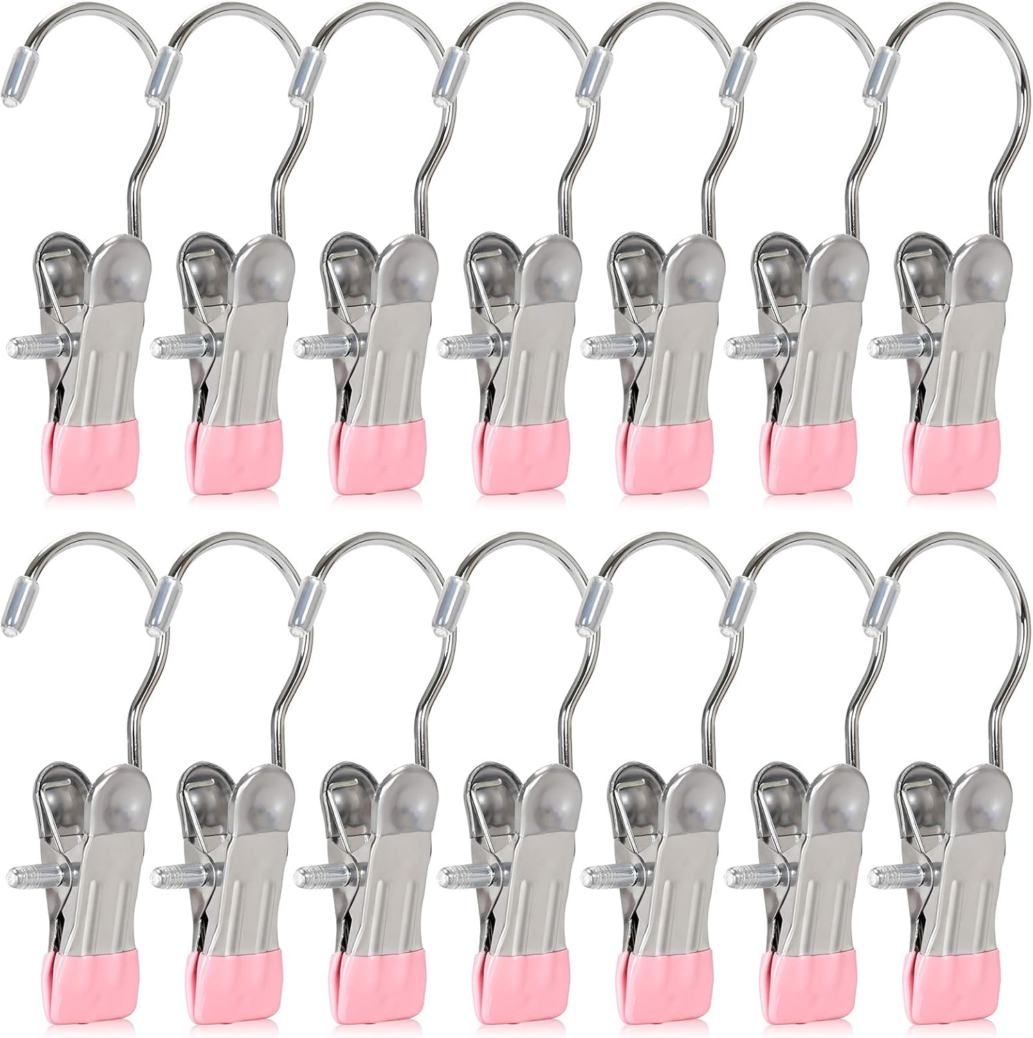 Set de 10 ganchos con clip para colgar ropa, rosado.