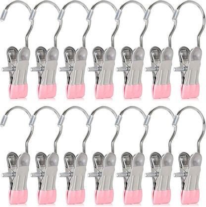 Set de 10 ganchos con clip para colgar ropa, rosado.