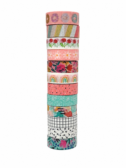 Set de Cintas Washi Decorativas con Diseños Florales y Geométricos 11 Piezas.