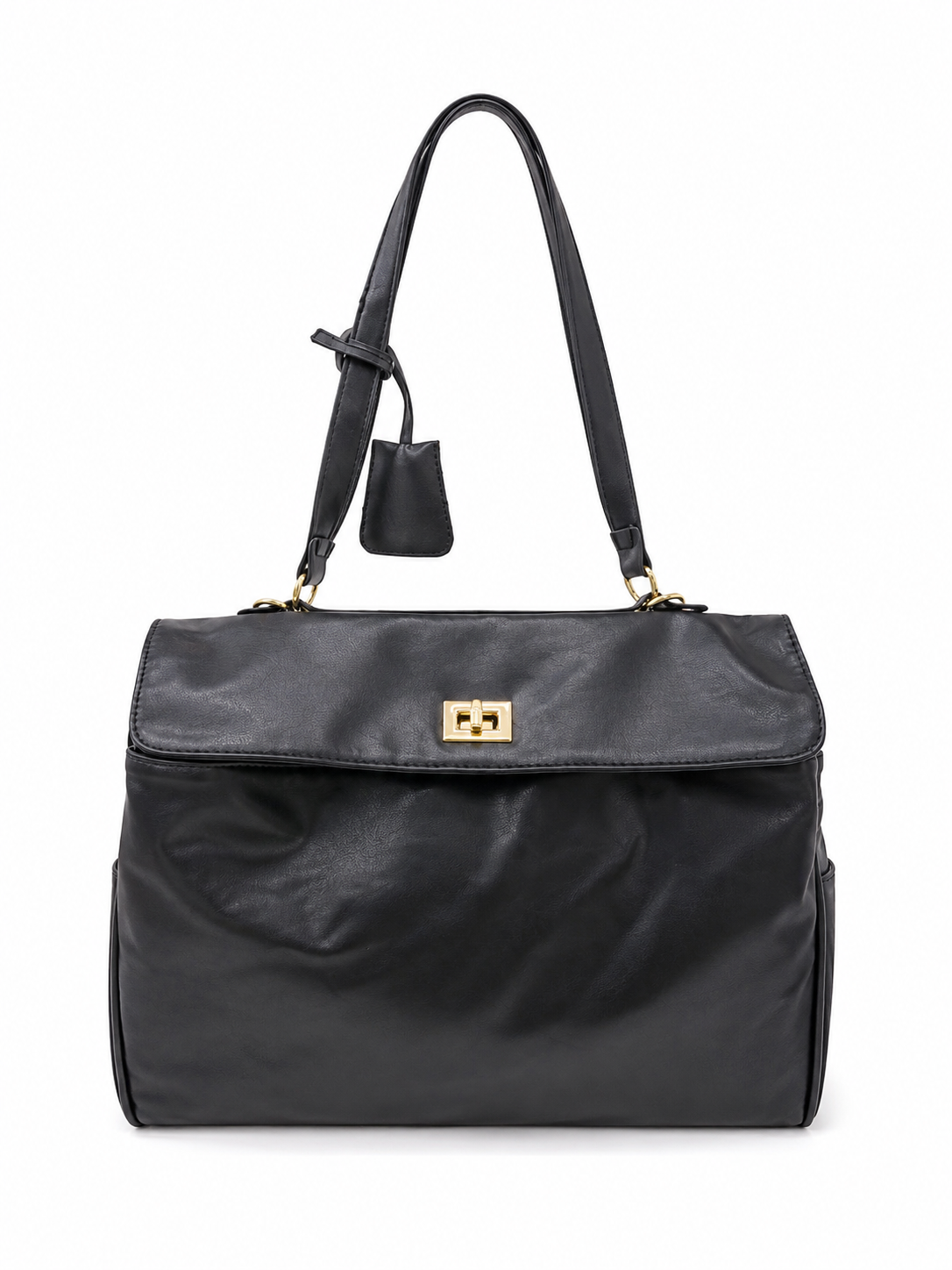 Bolso de Hombro Grande de Cuero Sintético con Cierre Giratorio y Asa Ajustable.