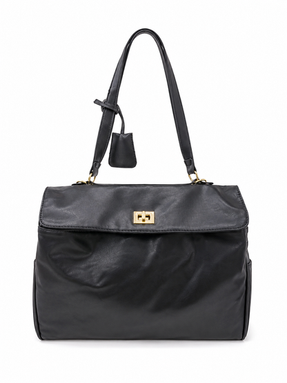 Bolso de Hombro Grande de Cuero Sintético con Cierre Giratorio y Asa Ajustable.