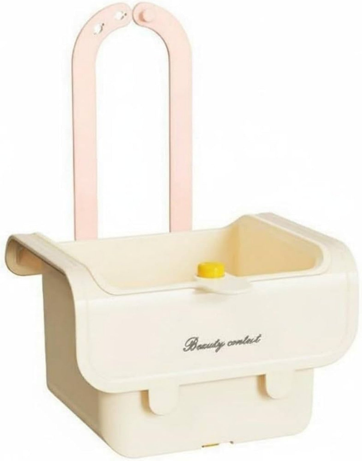 Organizador de Baño Multifuncional con Espejo, Compartimentos y Ganchos Color Crema.